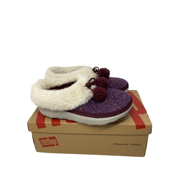 Fit Flop Loafer Women's Size 5 Purple White Loaff Snug Pom Slippers - Picture 1 of 15